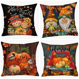 AUTUMN LINEN Pumpkin Maple Leaves Pillowcase Cover | Size 19" x 19"